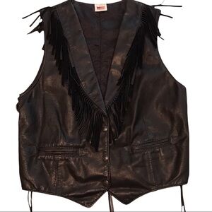 Vintage Leather Western Style Fringed Vest Unisex USA Made Corset Cabochan Lge